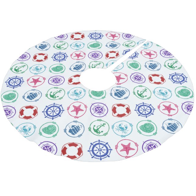 Colourful Nautical Pattern Brushed Polyester Tree Skirt (Angled)