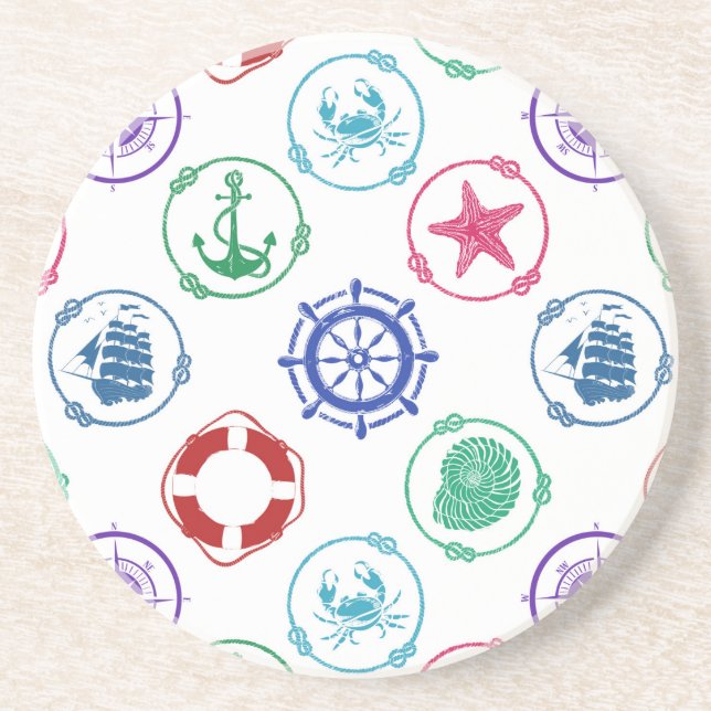Colourful Nautical Pattern Coaster (Front)