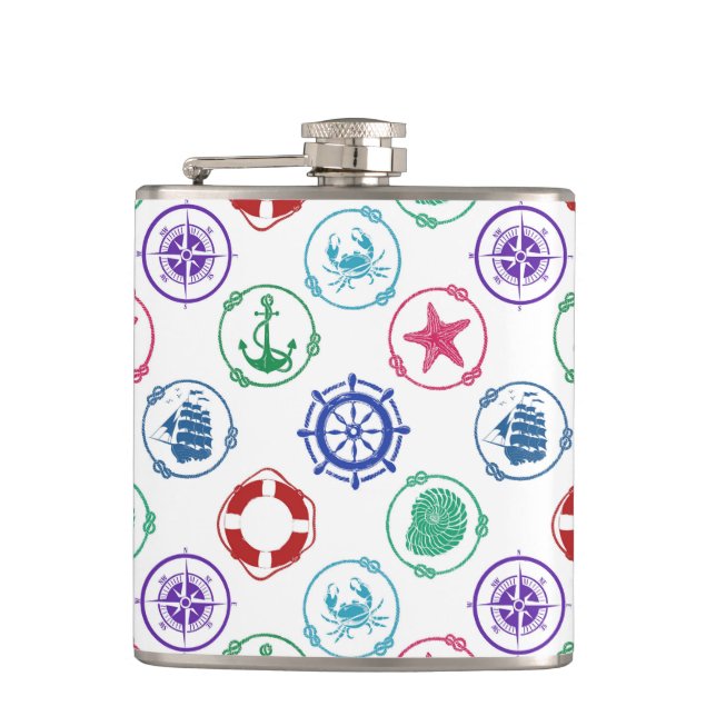 Colourful Nautical Pattern Hip Flask (Front)