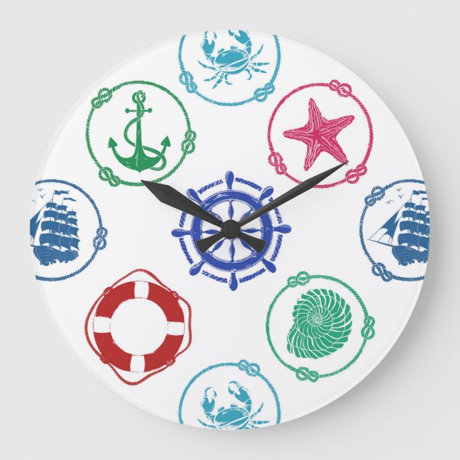 Colourful Nautical Pattern Large Clock (Front)