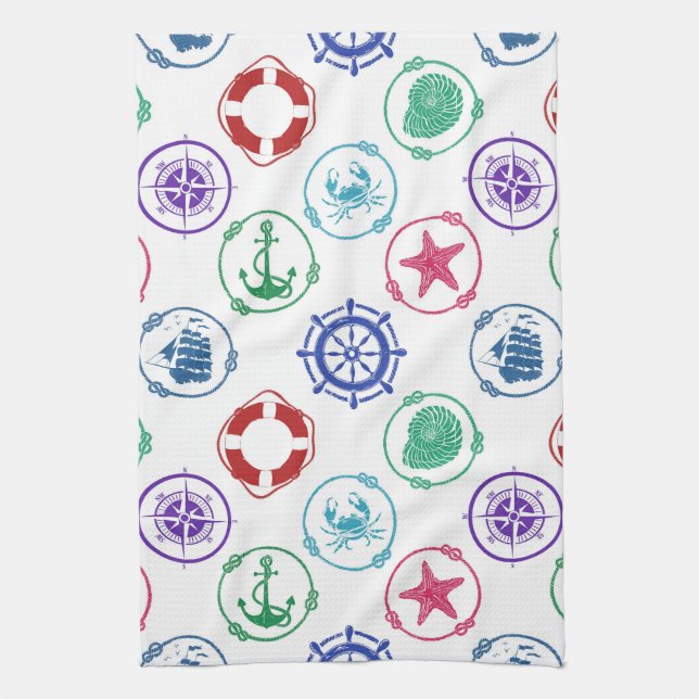 Colourful Nautical Pattern Tea Towel (Vertical)