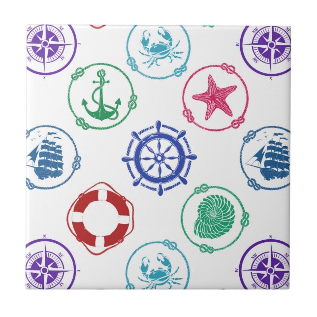 Colourful Nautical Pattern Tile (Front)