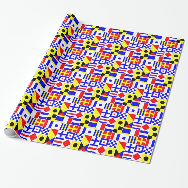 Colourful Nautical Signal Flags Pattern 2 Wrapping Paper (Unrolled)