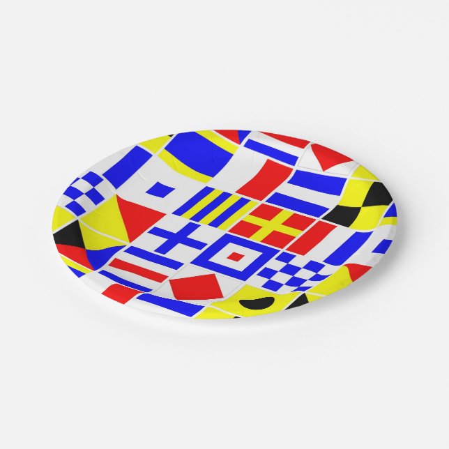 Colourful Nautical Signal Flags Pattern Paper Plate (Angled)