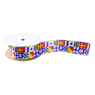 Colourful Nautical Signal Flags Pattern Satin Ribbon