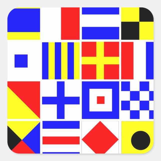 Colourful Nautical Signal Flags Pattern Square Sticker (Front)