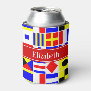 Colourful Nautical Signal Flags Red Name Monogram Can Cooler