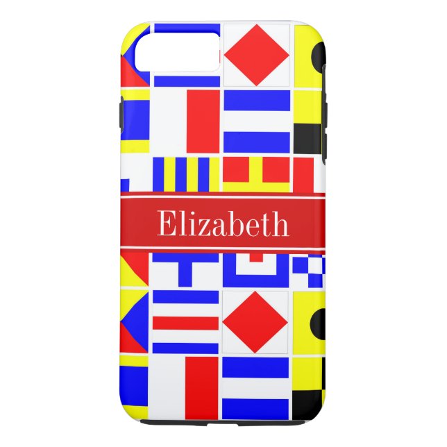 Colourful Nautical Signal Flags Red Name Monogram Case-Mate iPhone Case (Back)