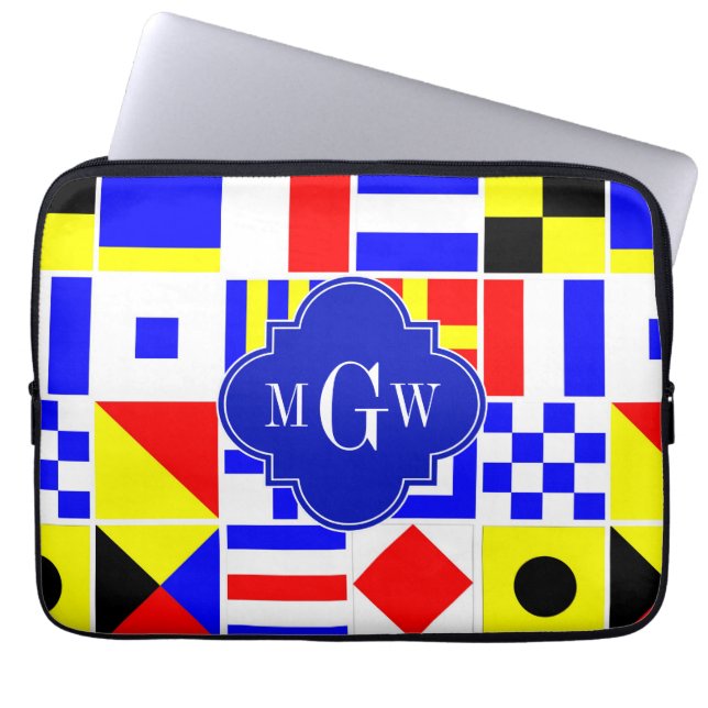 Colourful Nautical Signal Flags Royal 3I Monogram Laptop Sleeve (Front)
