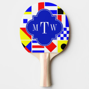 Colourful Nautical Signal Flags Royal 3I Monogram Ping Pong Paddle