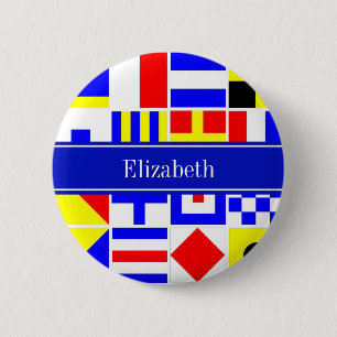 Colourful Nautical Signal Flags Royal Name Monogra 6 Cm Round Badge