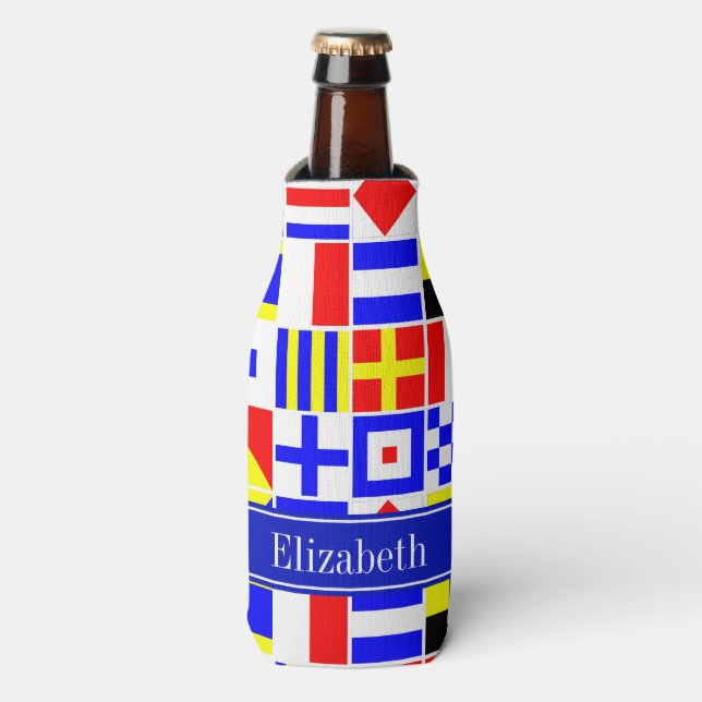 Colourful Nautical Signal Flags Royal Name Monogra Bottle Cooler (Bottle Front)