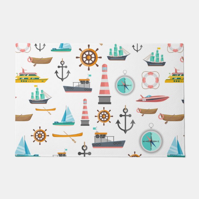 Colourful nautical themed pattern doormat (Front)