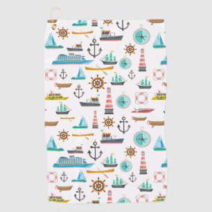 Colourful nautical themed pattern golf towel