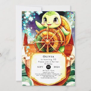 Colourful Nautical Turtle Birthday Invitation