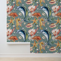 Colourful Nautical Underwater Sea Animal LIfe Teal