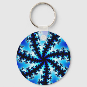 Colourful Navy Blue and White Fractal Key Ring