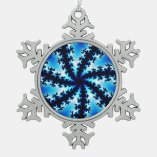 Colourful Navy Blue and White Fractal Snowflake Pewter Christmas Ornament