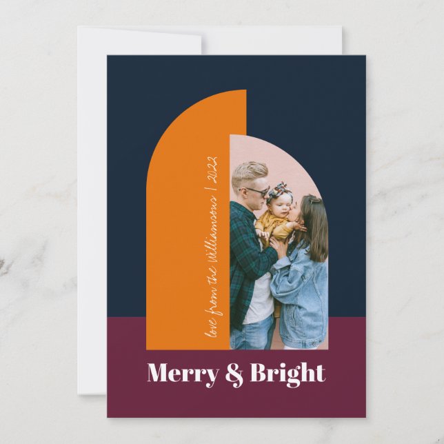 Colourful Navy Family Photo Arch Holiday Card (Front)