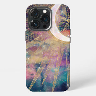 Colourful Nebula Gold Doodles Sun Moon Mandala iPhone 13 Pro Case