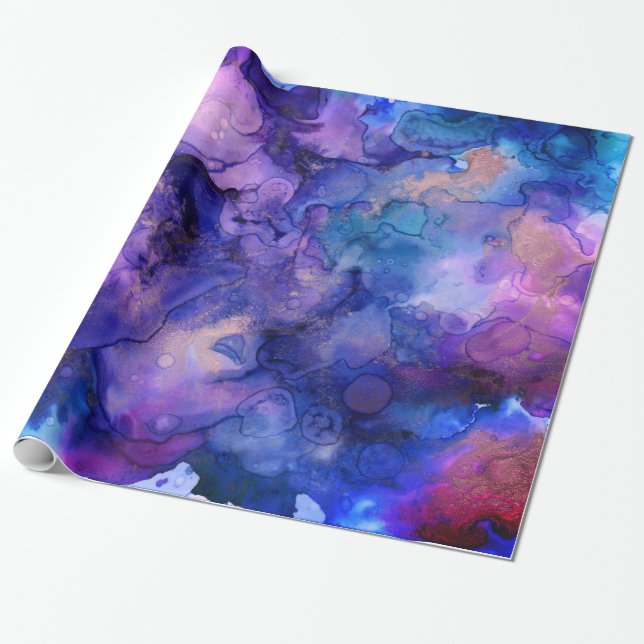 Colourful Nebula Ink Splatters Wrapping Paper (Unrolled)