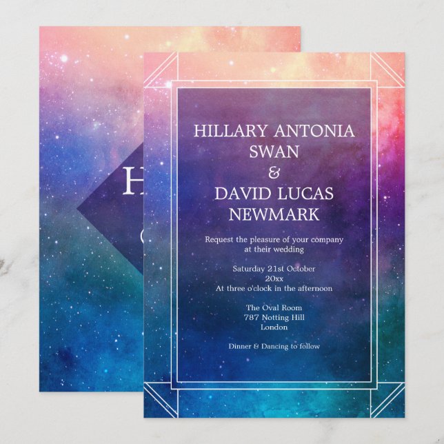 Colourful Nebula Modern Wedding Invitation (Front/Back)