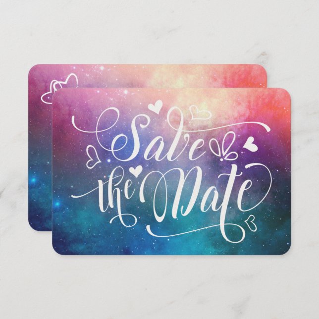 Colourful Nebula Typography Save the Date Card (Front/Back)