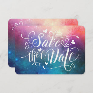 Colourful Nebula Typography Save the Date Card