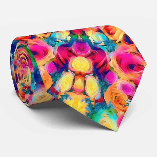 Colourful Neck Tie with Roses (Rolled)