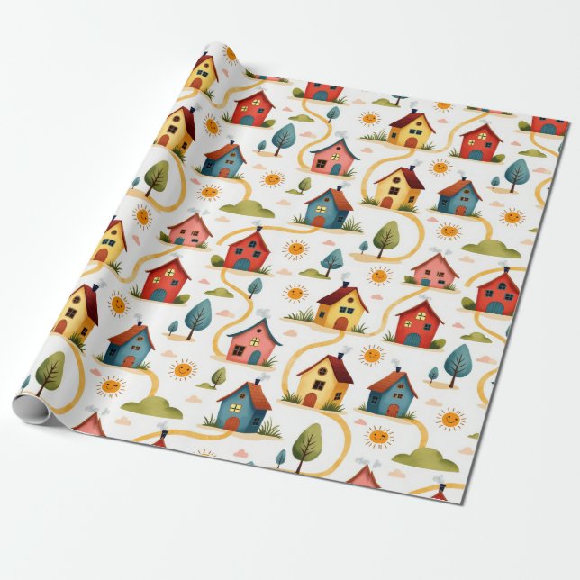 Colourful Neighbourhood Realtor Wrapping Paper (Unrolled)
