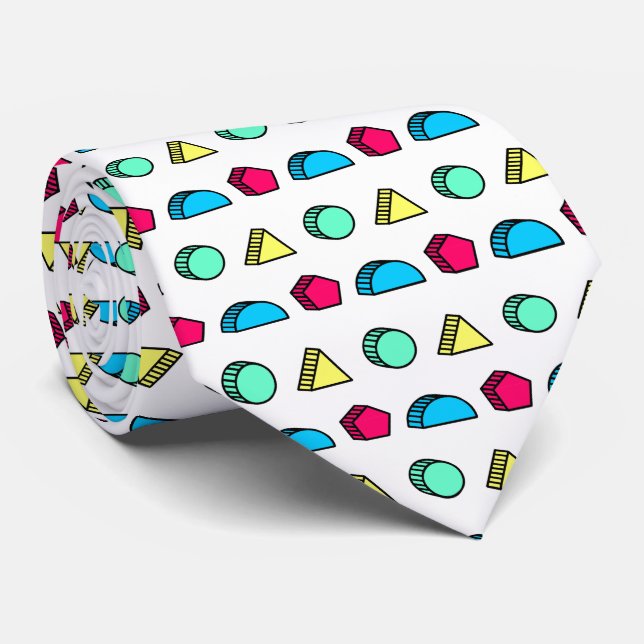 Colourful Neo Memphis Style Pattern 02 Tie (Rolled)