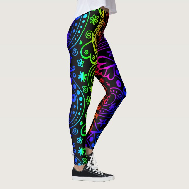 Colourful Neon Abstract Doodles Leggings (Right)