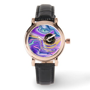 Colourful Neon Abstract Fluid Custom Name Monogram Watch