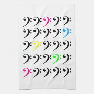 Colourful Neon Bass Clef Pattern Music Symbols Tea Towel