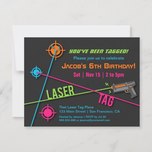 Colourful Neon Boys Laser Tag Birthday Party Invitation (Front)