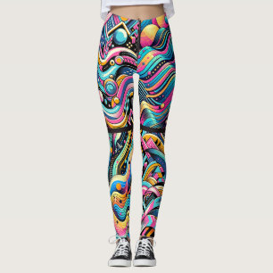 Colourful Neon Bright Abstract 90's Pattern Print Leggings