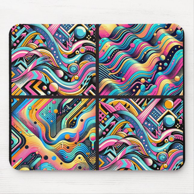 Colourful Neon Bright Abstract 90's Pattern Print Mouse Mat (Front)