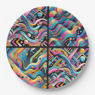 Colourful Neon Bright Abstract 90's Pattern Print Paper Plate
