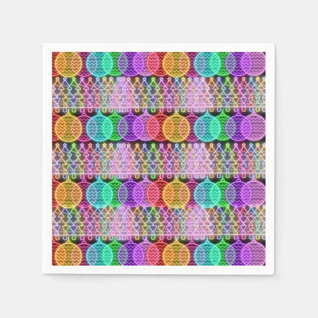 Colourful Neon Christmas Lights Napkin (Front)