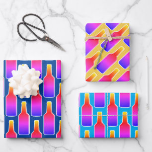 Colourful neon colour beer bottle silhouette print wrapping paper sheet