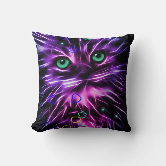 colourful neon cute cat cushion (Front)