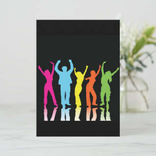 Colourful Neon Dancing Silhouettes Retro Party Invitation