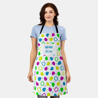 Colourful neon dots and shapes retro pattern apron