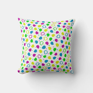 Colourful neon dots and shapes retro pattern cushion