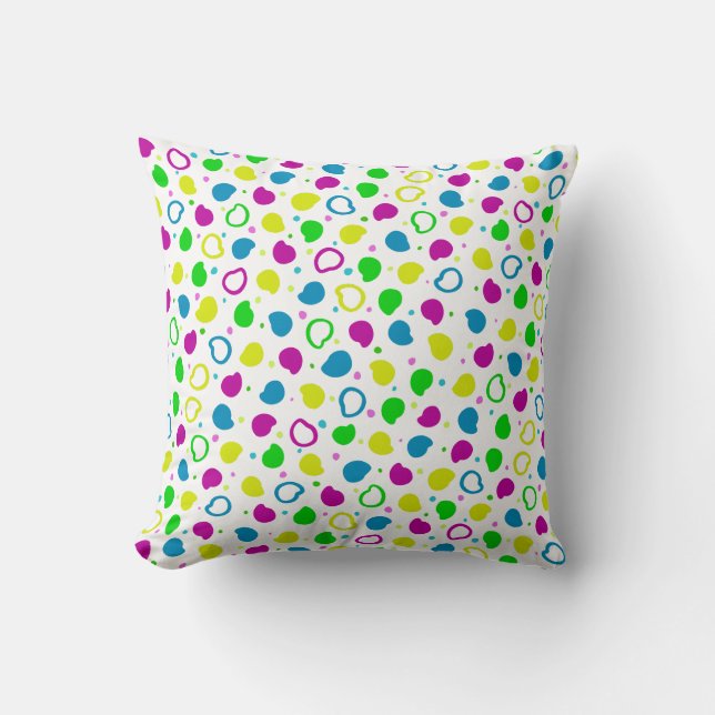 Colourful neon dots and shapes retro pattern cushion (Front)