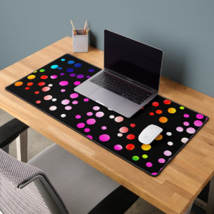 Colourful Neon Dots On Black Desk Mat