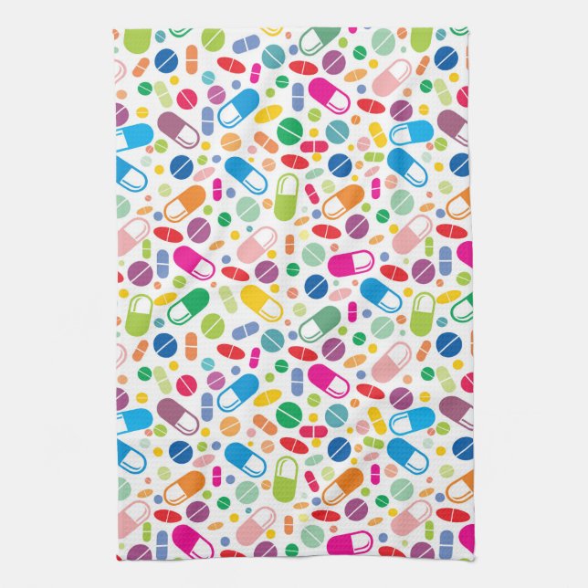 Colourful Neon Drug Pattern Tea Towel (Vertical)