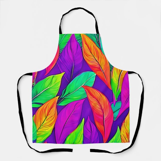 Colourful Neon Ethereal Leaves Pattern Apron (Front)