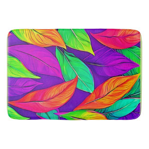 Colourful Neon Ethereal Leaves Pattern Bath Mat