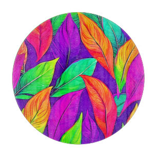 Colourful Neon Ethereal Leaves Pattern Cutting Board